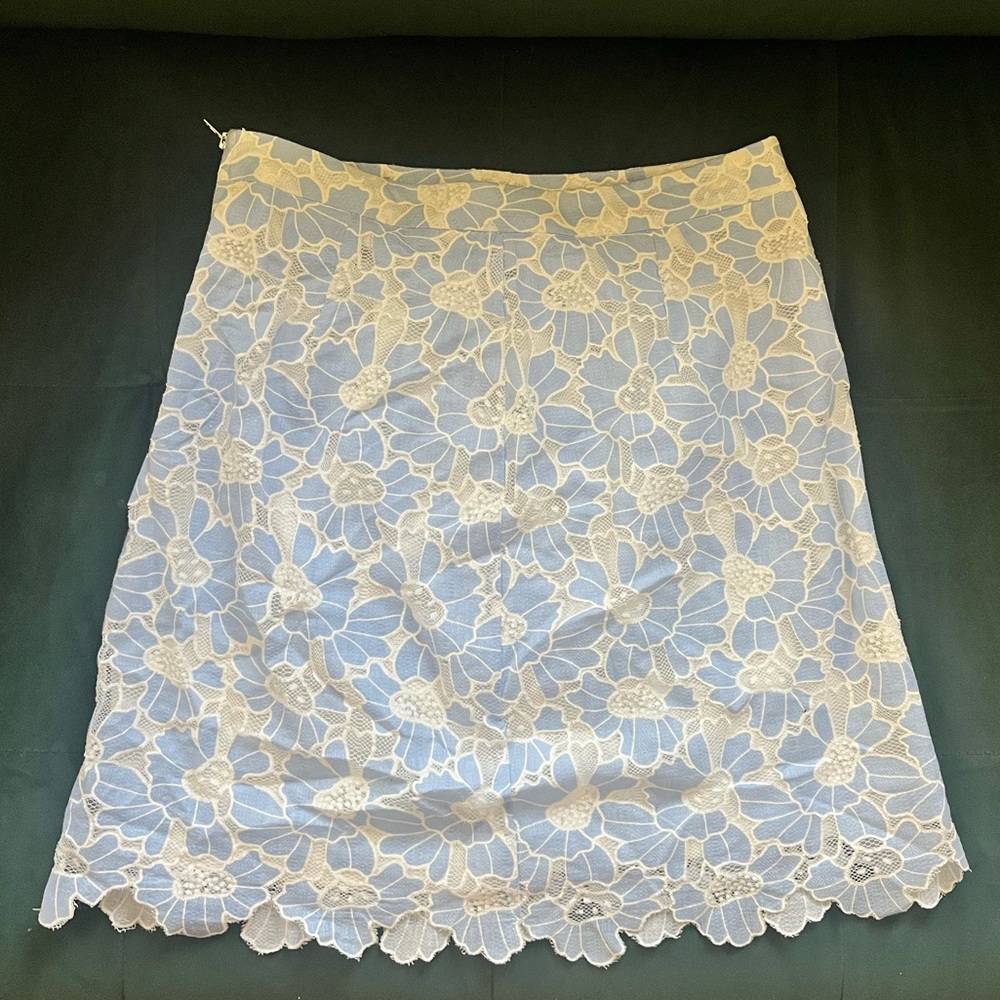 Aqua Blue & White Floral Lace Mini Skirt